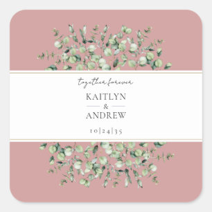Blush Pink Eucalyptus Together Forever Wedding  Square Sticker