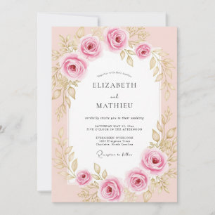 Blush Pink Exquisite Rose Wedding Invitation