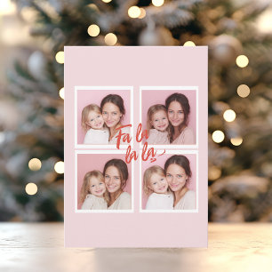 Blush Pink Fa La La La Photo Grid Christmas  Holiday Card