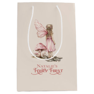 Blush Pink Fairy First Birthday Party Personalized Medium Gift Bag