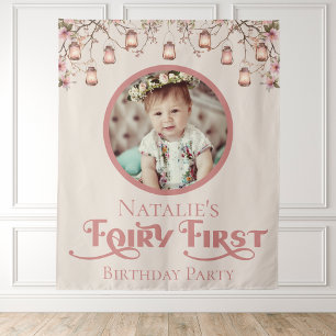 Blush Pink Fairy First Birthday Party Personalized Tapestry