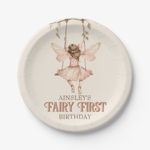 Blush Pink Fairy First Custom 1st Birthday Party Paper Plate