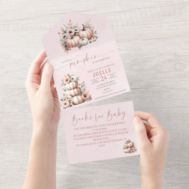 Blush Pink Fall Pumpkin All in One Baby Shower Invitation (Tearaway)