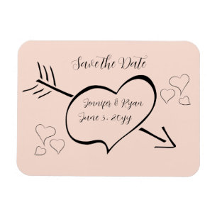 Blush Pink Fancy Calligraphy Hearts Save the Date Magnet