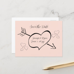 Blush Pink Fancy Calligraphy Hearts Save the Date  Postcard
