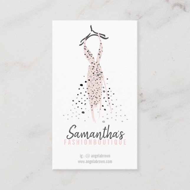 Blush pink Fashion Dress on Hanger Business Card (Front)