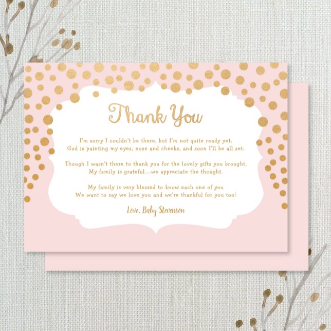 Blush pink faux gold baby shower thank you note (Creator Uploaded)