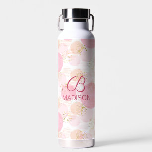 Blush Pink Faux Gold Glitter Monogram Name Water Bottle