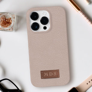 Blush Pink Faux Leather Rose Gold 3D Monogram Case-Mate iPhone 14 Pro Case