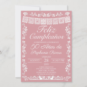 Blush Pink Feliz Cumpleaños 50th Birthday Invitation