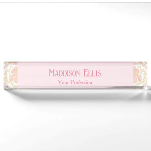 Blush Pink Feminine Floral Art Nouveau Elegant Nameplate