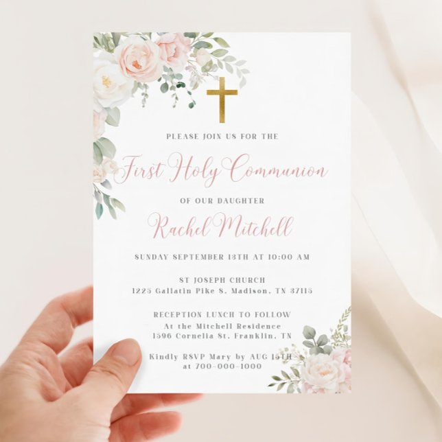 Blush Pink First Holy Communion Invitation Templat (Creator Uploaded)