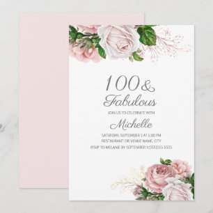 Blush Pink Floral 100 and Fabulous Birthday Invitation