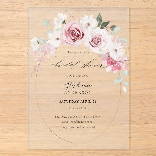 Blush Pink Floral 2 Bridal Shower  Acrylic Invitations