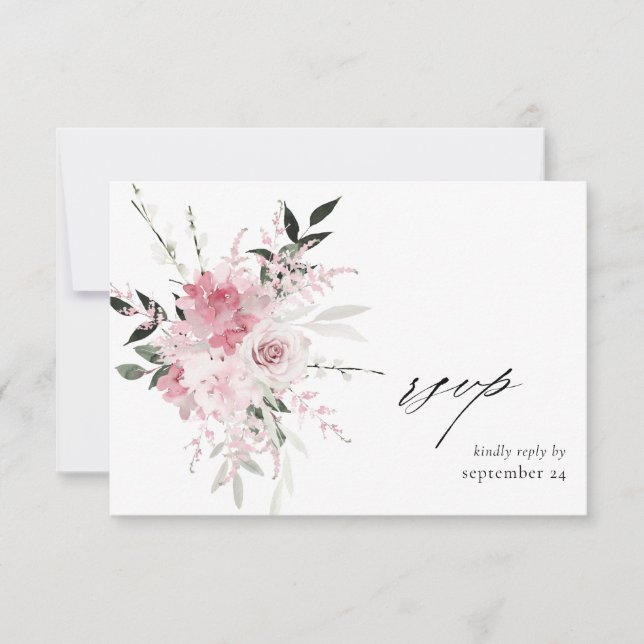 Blush Pink Floral 2 w Meal RSVP Card (Front)