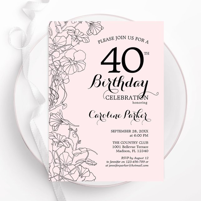 Blush Pink Floral 40th Birthday Party Invitation (Creator Uploaded)
