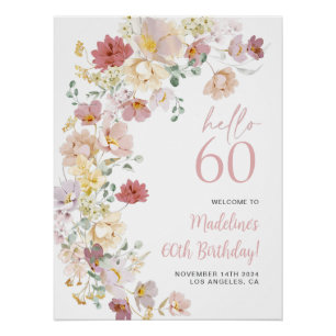 Blush Pink Floral 60th Birthday Welcome Poster