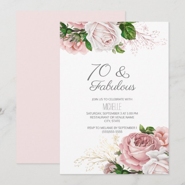Blush Pink Floral 70 and Fabulous Birthday Invitation (Front/Back)