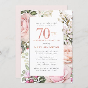 Blush Pink Floral 70th Birthday Party Invitation