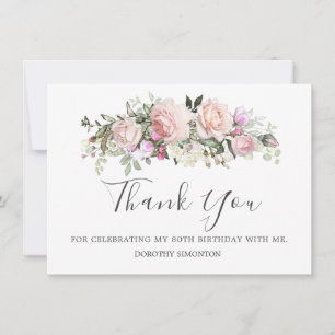 Blush Pink Floral 80th Birthday Thank You Card