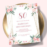Blush Pink Floral 80th Budget Birthday Invitation<br><div class="desc">Looking for an affordable and charming invitation for your upcoming 80th birthday bash? Look no further than our blush pink floral paper invitation! With a lovely design featuring delicate blush pink flowers on a clean white background and an elegant font, this customizable invitation is sure to set the perfect tone...</div>