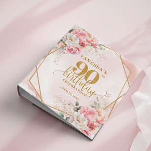 Blush Pink Floral 90th Birthday Album Gold Glitter Binder