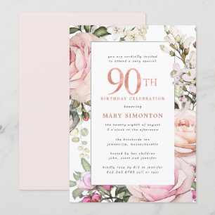 Blush Pink Floral 90th Birthday Party Invitation