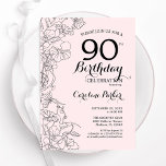 Blush Pink Floral 90th Birthday Party Invitation<br><div class="desc">Blush Pink Floral 90th Birthday Party Invitation. Minimalist modern design featuring botanical outline drawings accents and typography script font. Simple trendy invite card perfect for a stylish female bday celebration. Can be customized to any age. Printed Zazzle invitations or instant download digital printable template.</div>