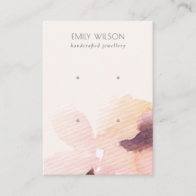 Blush Pink Floral Abstract 2 Stud Earring Display Business Card (Front)
