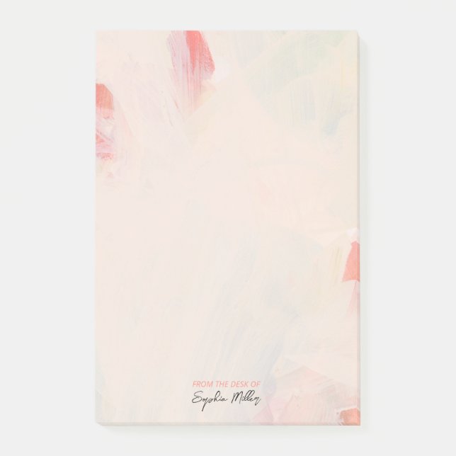 Blush Pink Floral Abstract Art Personalized Name Post-it Notes (Front)