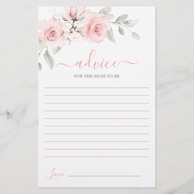 Blush Pink Floral Advice for the Mom To Be card (Front)