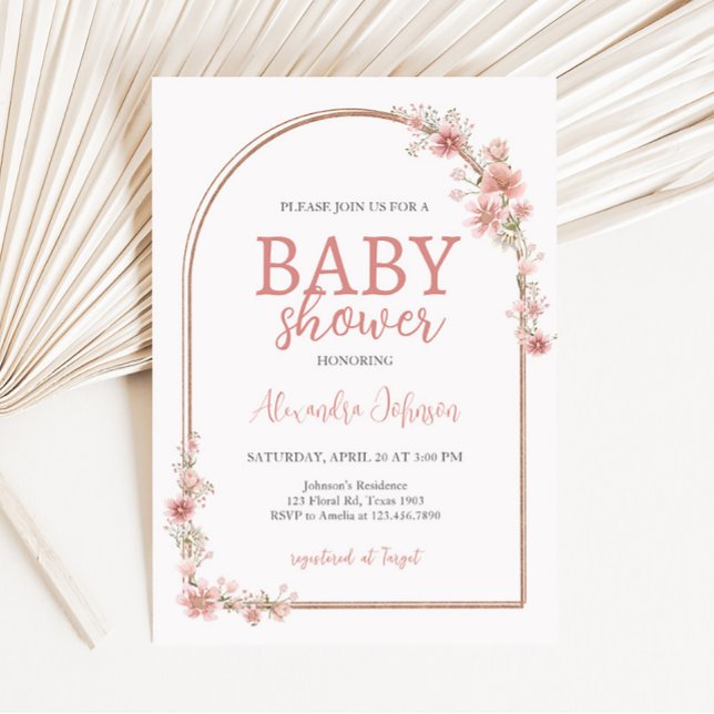 Blush Pink Floral Arch Baby Shower  Invitation (Pink Flowers Arch Baby Shower Invitation)