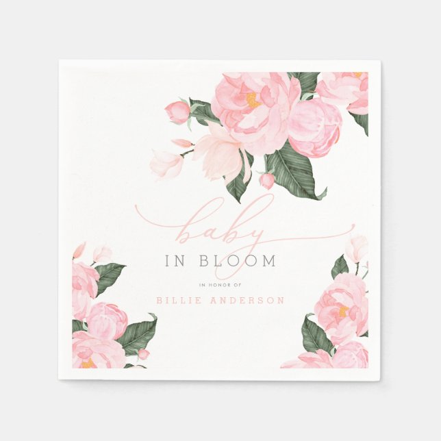 Blush Pink Floral Baby in Bloom Baby Shower Girl Napkin (Front)