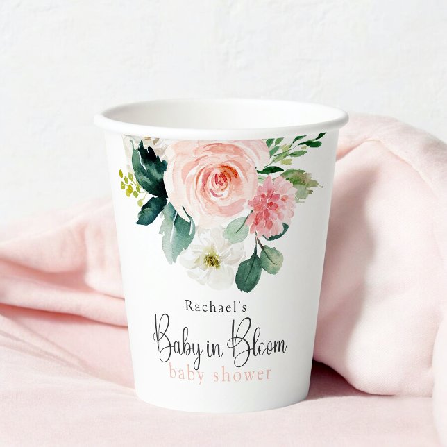 Blush Pink Floral Baby in Bloom Baby Shower Paper Cups (Great for both hot and cold beverages!)
