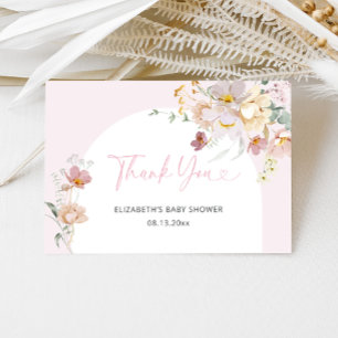 Blush Pink Floral Baby in Bloom Baby Shower Thank You Card