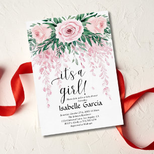 Blush Pink Floral Baby in Bloom Shower Girl Invitation