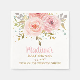 Blush Pink Floral Baby Shower Birthday Napkin