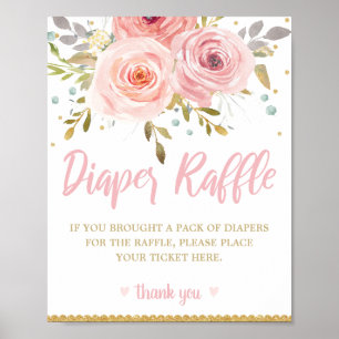 Blush Pink Floral Baby Shower Diaper Raffle Sign