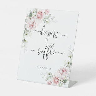 Blush Pink Floral Baby Shower Diapers Raffle Sign