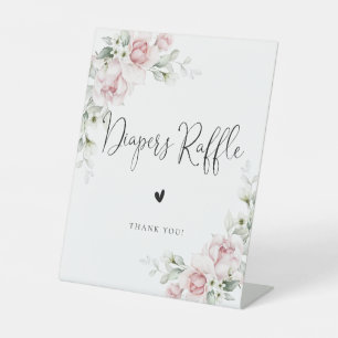 Blush Pink Floral Baby Shower Diapers Raffle Sign