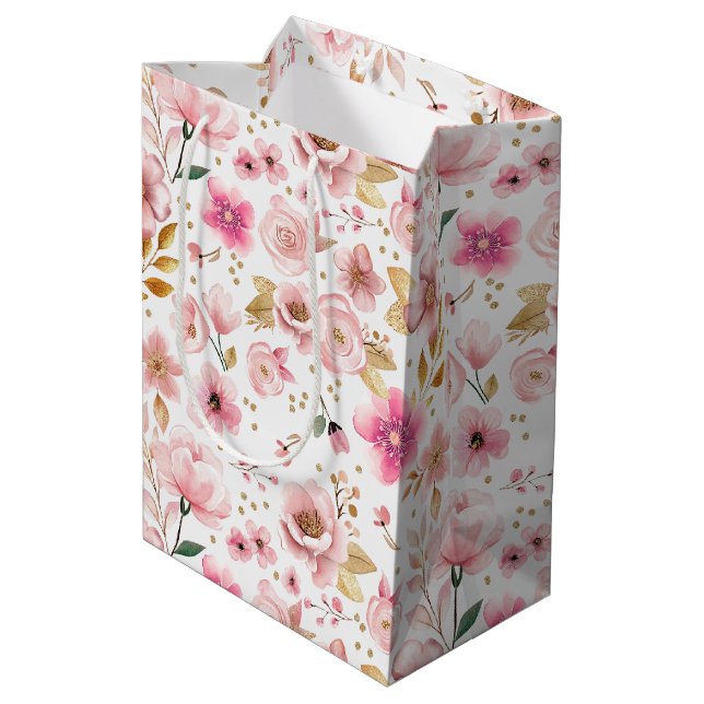 Blush Pink Floral Baby Shower Gift Bag (Back Angled)