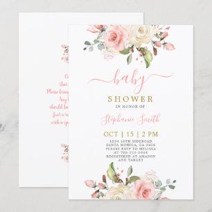 Blush Pink Floral Baby Shower Girl Invitation
