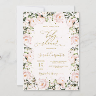 Blush Pink Floral Baby Shower Girl Invitation