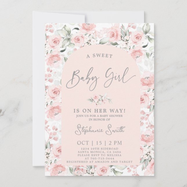 Blush Pink Floral Baby Shower Girl Invitation (Front)