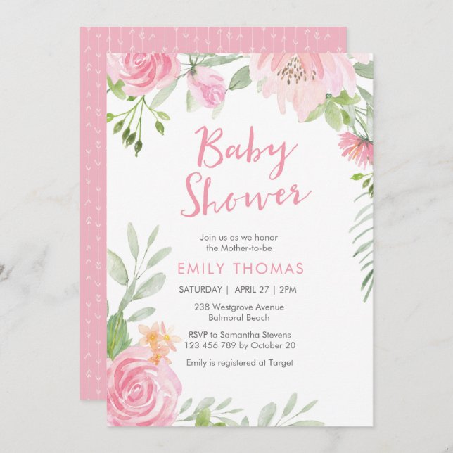 Blush pink floral Baby Shower Invitation (Front/Back)