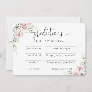 Blush Pink Floral Baby Shower Predictions Card
