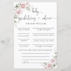 Blush Pink Floral Baby Shower Predictions Card