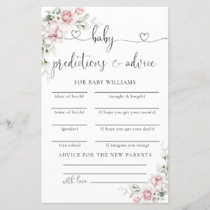 Blush Pink Floral Baby Shower Predictions Card