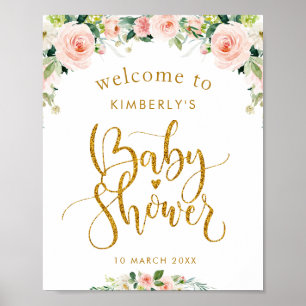 blush pink floral baby shower welcome sign