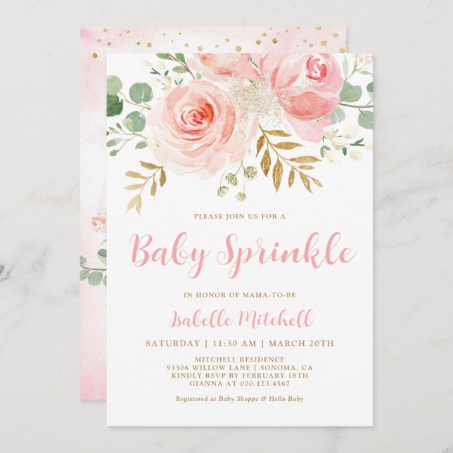 Blush Pink Floral Baby Sprinkle Invitation (Front/Back)